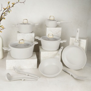 Set oale si tigai cu capace 15 piese Sahara Collection Berlinger Haus BH 8081N, crem, antiaderente, curatare usoara, inductie, design elegant, premium - Img 6