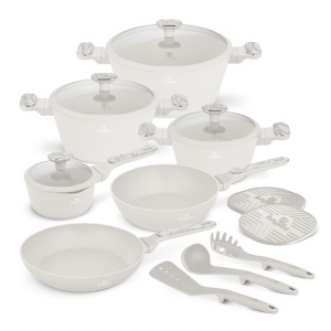 Set oale si tigai cu capace 15 piese Sahara Marble Berlinger Haus BH8401, crem, antiaderente, compatibile inductie