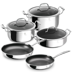 Set oale și tigăi inox 8 piese Eternal Berlinger Haus BH 8959, suprafață 3D antiaderentă, compatibile inducție și cuptor