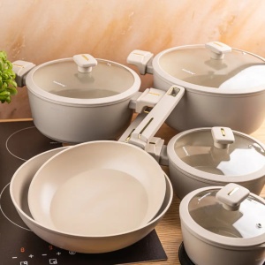 Set oale si tigai marmorate cu capace 12 peise Klausberg KB-7969, crem - Img 10