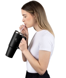 Termos 1L Matte Black Collection BH 8833P, cu maner si pai, negru mat - Img 9