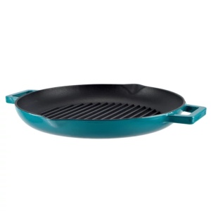 Tigaie fonta grill cu manere 31 cm Turqoise Perfect Home 17817, ideala pentru a gati carne si legume la grill pe toate tipurile de plite