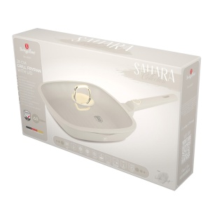 Tigaie grill cu capac 28 cm, 2,1L Sahara Berlinger Haus BH 8067, antiaderenta, crem