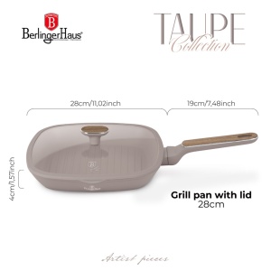 Tigaie grill cu capac Taupe Nordic Berlinger Haus BH 8336, gri mat, compatibila inductie, antiaderenta - Img 6