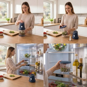 Tocător electric 2 în 1, 300 W, bol 1 L – Berlinger Haus Deep Sea BH 9892, albastru mat, 4 lame inox, 2 viteze - Img 8