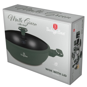 Wok cu capac 30 cm – Berlinger Haus Green Matte BH 8160, verde mat, antiaderent titan, compatibil inducție - Img 2