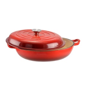 Cratita fonta emailata cu capac pentru friptura 30 cm, 2,5 L Perfect Home 14017, rosie