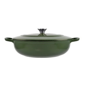 Cratita fonta emailata cu capac pentru friptura, 31,5x8,5 cm, Perfect Home 80057, verde