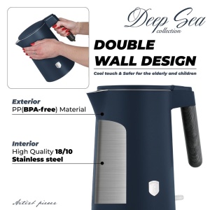 Fierbător de apă cu pereți dubli 1,7 L Deep Sea Berlinger Haus BH 9960, 2200 W, albastru mat - Img 3