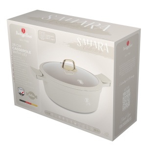 Oala cu capac si manere de silicon detasabile 28 cm, 6,6L Sahara Berlinger Haus BH 7788, antiaderenta, crem