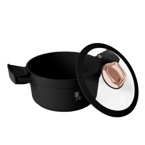 Oala cu capac si manere de silicon detasabile 20 cm 2,8L Black Rose Berlinger Haus BH 1456, strat antiaderent, negru