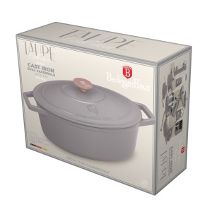 Oala fonta emailata ovala cu capac 4,65L, 30 cm Taupe Berlinger Haus BH 6541, gri