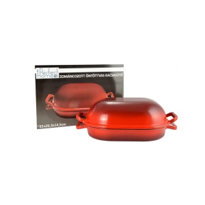 Oala fonta emaila pentru cuptor cu capac rosie Perfect Home 15025