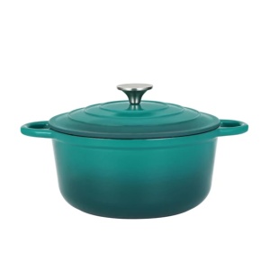 Oala fonta emailata cu capac 24 cm, 3,6 L Perfect Home 16637, turcoaz