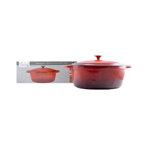 Oala fonta emailata ovala cu capac 36 cm, 8,5 L Perfect Home 10115, rosie