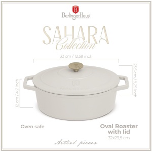 Oală fontă ovală 32 cm Sahara Berlinger Haus BH 8967, emailată, cu capac - Img 5