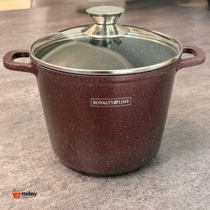 Oală înaltă marmorată cu capac 20 cm, 4 L – Royalty Line AD20MG, vișiniu, antiaderentă, compatibilă inducție - Img 2