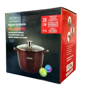 Oală înaltă marmorată cu capac 28 cm, 10,2 L – Royalty Line AD28MG, vișiniu, antiaderentă, compatibilă inducție - Img 9