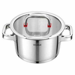 Oală inox 304 cu capac 16 cm, 1,6 L, pentru inducție – VCASA Sierra 90102, capac din sticlă cu strecurătoare - Img 8