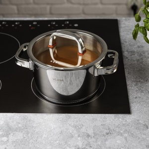 Oală inox 304 cu capac 20 cm, 3,2 L, pentru inducție – VCASA Sierra 90104, capac din sticlă cu strecurătoare - Img 2