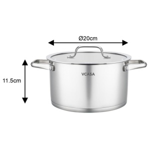 Oală inox 304 cu capac 20 cm, 3,4 L, pentru inducție – VCASA Amara 90114, capac din sticlă cu strecurătoare - Img 8