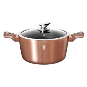 Oală marmorată cu capac 28 cm, 6 L – Berlinger Haus BH 1516N, Rose Gold Metallic Line, antiaderentă, inductie