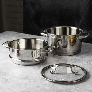 Oală pentru gătit la abur inox 304, 20 cm, 3 piese, pentru inducție – VCASA Amara 90117, capac cu strecurătoare - Img 4