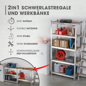 Raft metalic 180x90x40 cm, cu 5 polite din pfl, greutate mare EASYMAXX Perfect Home DS11768-L - Img 2