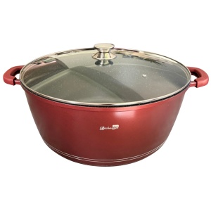 RESIGILAT - Oala marmorata 24 L , cu capac, de calitate, pentru zacusca, gemuri, compoturi, bulion Bachmayer BM 7753-44, antiaderenta, curatare usoara, cu protectie manere din silicon rosu burgund - Img 5