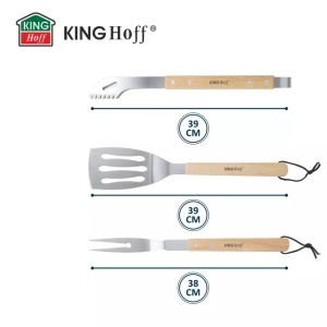 Set 3 ustensile pentru gratar Kinghoff KH1918, inox, manere din lemn - Img 4