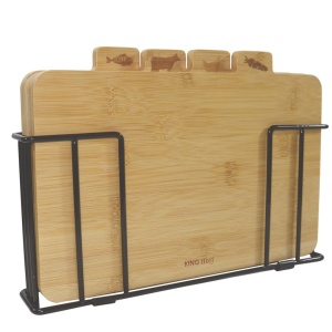 Set 4 tocătoare din bambus cu suport metalic – Kinghoff KH-2010, marcaje pentru carne, pește, pasăre și legume