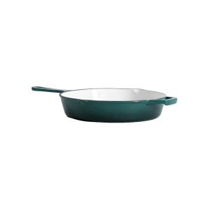 Set 4 vase din fontă emailată Homla Andreas, verde ombre: oală 24 cm 4 L, oală joasă 28 cm, oală ovală 4,5 L și tigaie 26 cm - Img 6