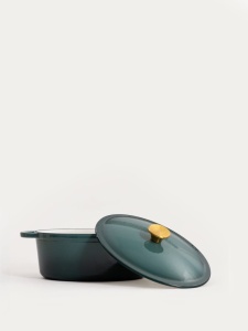Set 4 vase din fontă emailată Homla Andreas, verde ombre: oală 24 cm 4 L, oală joasă 28 cm, oală ovală 4,5 L și tigaie 26 cm - Img 16