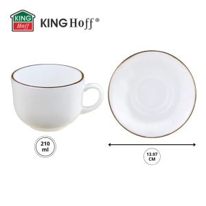 Set cesti cafea 12 piese, opal, alb cu auriu, 210 ml Kinghoff KH-1929 - Img 4