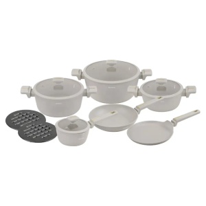 Set oale marmorate cu tigaie clatite 12 peise Klausberg KB-7967, crem - Img 4