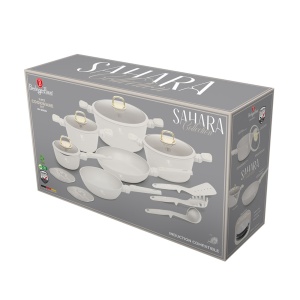 Set oale si tigai cu capace 15 piese Sahara Collection Berlinger Haus BH 8081N, crem, antiaderente, curatare usoara, inductie, design elegant, premium - Img 3