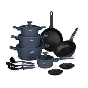 Set oale si tigai cu capace si ustensile 15 piese Deep Sea Berlinger Haus BH 8382, albastru mat, antiaderente, compatibile inductie - Img 4