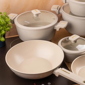 Set oale si tigai marmorate cu capace 12 peise Klausberg KB-7969, crem - Img 7