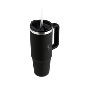 Termos 1L Matte Black Collection BH 8833P, cu maner si pai, negru mat - Img 6
