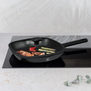 Tigaie grill cu capac 28 cm, 2,1 L – Berlinger Haus Matte Black BH 8184, negru mat, antiaderentă titan, compatibilă inducție - Img 4