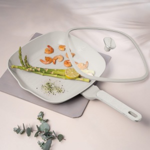 Tigaie grill cu capac 28 cm, 2,1 L – Berlinger Haus Sahara Marble BH 8393, crem mat, antiaderentă titan, compatibilă inducție - Img 5