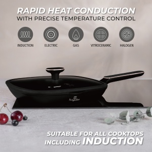 Tigaie grill cu capac 28 cm Black Rose BH 8355, negru mat, compatibila cu toate tipurile de plite, inclusiv inductie - Img 4