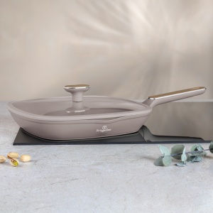 Tigaie grill cu capac Taupe Nordic Berlinger Haus BH 8336, gri mat, compatibila inductie, antiaderenta - Img 3