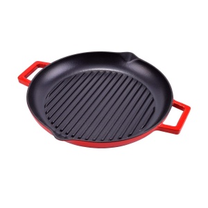 Tigaie grill din fontă emailată Perfect Home 28117, 31 cm, roșie