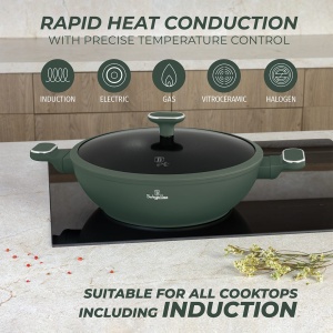 Wok cu capac 30 cm – Berlinger Haus Green Matte BH 8160, verde mat, antiaderent titan, compatibil inducție - Img 9