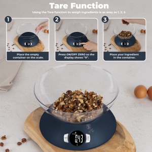Cântar de bucătărie digital cu bol, 5 kg – Berlinger Haus Deep Sea BH 9628, albastru mat, funcție tara - Img 10
