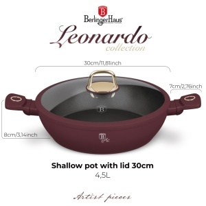 Cratita cu capac 30 cm 4,5L Leonardo Collection Berlinger Haus BH 8039, visiniu mat, mancarea nu se lipeste, compatibila cu inductie - Img 3