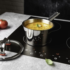 Cratiță cu coadă inox 304 cu capac 16 cm, 1,6 L, pentru inducție – VCASA Sierra 90101, capac din sticlă cu strecurătoare - Img 3