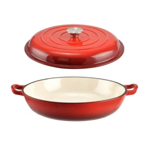 Cratita fonta emailata cu capac pentru friptura 30 cm, 2,5 L Perfect Home 14017, rosie
