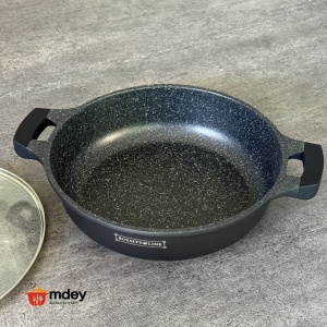 Cratiță marmorată cu capac 4.8L, 30 cm – Royalty Line RL-BR30ML, antiaderentă, pentru toate plitele - Img 4